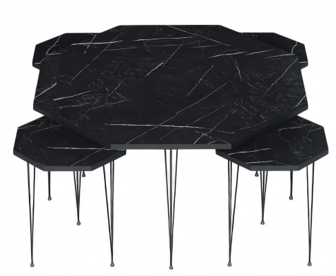 Eleganter schwarzer Holz-Couchtisch mit Beistelltischen im modernen