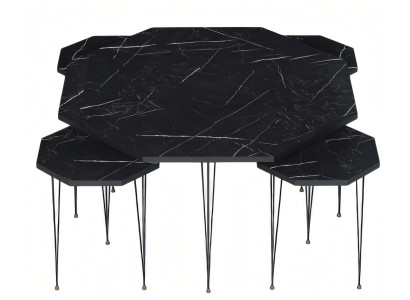 Eleganter schwarzer Holz-Couchtisch mit Beistelltischen im modernen