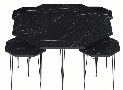 Eleganter schwarzer Holz-Couchtisch mit Beistelltischen im modernen