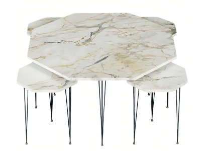 Mehrfarbiger Holz-Couchtisch mit Beistelltischen im modernen Stil