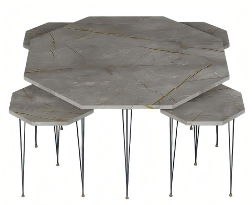 Moderner grauer Holz-Couchtisch mit Beistelltischen Set