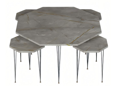 Moderner grauer Holz-Couchtisch mit Beistelltischen Set