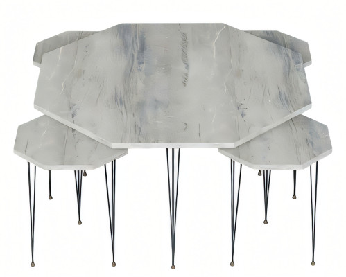 Moderner grauer Holz-Couchtisch mit Beistelltischen Set