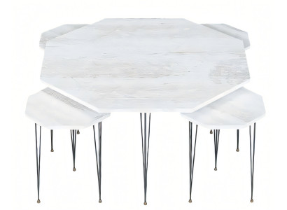 Eleganter weißer Holz-Couchtisch mit Beistelltischen im modernen Stil