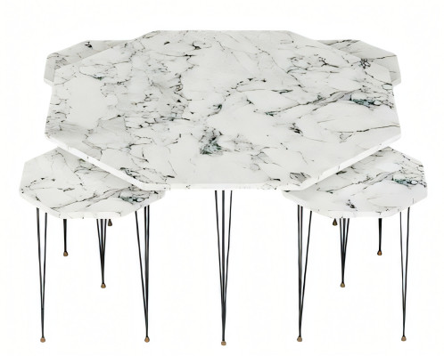 Eleganter weißer Holz-Couchtisch mit Beistelltischen im modernen Stil