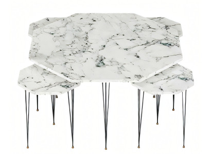 Eleganter weißer Holz-Couchtisch mit Beistelltischen im modernen Stil