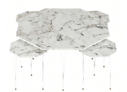 Moderner weißer Holz-Couchtisch mit Beistelltischen im eleganten