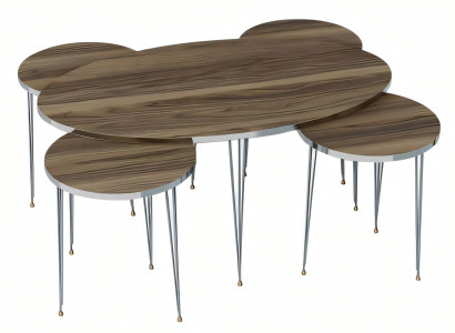 Eleganter brauner Holz-Couchtisch mit Beistelltischen im stilvollen