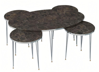 Moderner brauner Holz-Couchtisch mit Beistelltischen Set