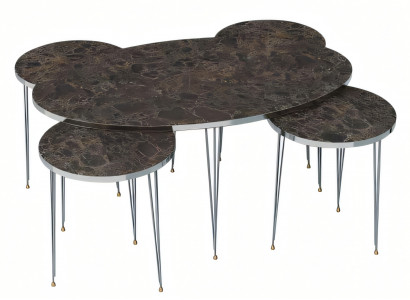 Moderner brauner Holz-Couchtisch mit Beistelltischen Set