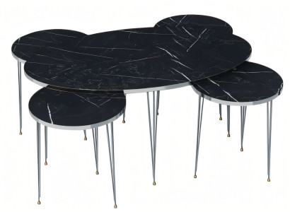 Moderner schwarzer Holz-Couchtisch mit Beistelltischen