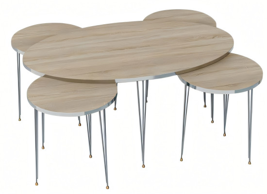 Eleganter brauner Holztisch mit Beistelltischen im stilvollen Design