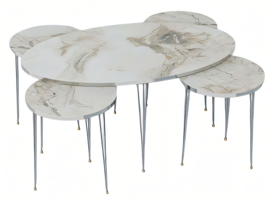 Mehrfarbiger Holz-Couchtisch mit Beistelltischen im modernen Design