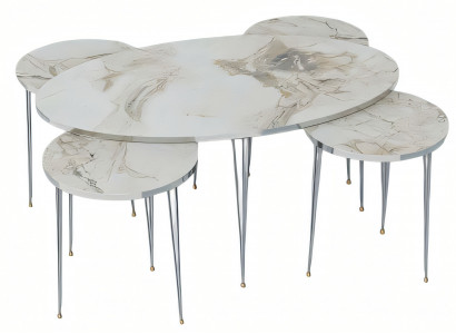 Mehrfarbiger Holz-Couchtisch mit Beistelltischen im modernen Design