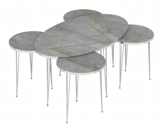 Moderner grauer Holz-Couchtisch mit Beistelltischen Set