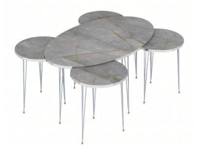 Moderner grauer Holz-Couchtisch mit Beistelltischen Set