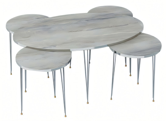 Moderner grauer Couchtisch mit 4 Beistelltischen aus Holz