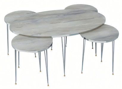 Moderner grauer Couchtisch mit 4 Beistelltischen aus Holz