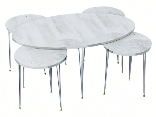 Eleganter weißer Holztisch mit Beistelltischen im modernen Design