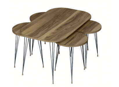 Eleganter brauner Holz-Couchtisch mit Beistelltischen im modernen Stil