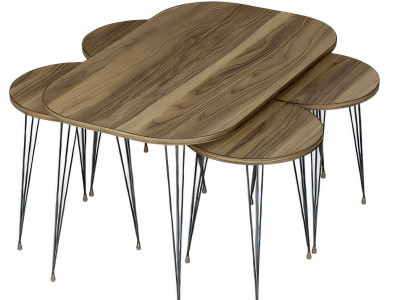 Eleganter brauner Holz-Couchtisch mit Beistelltischen im modernen Stil