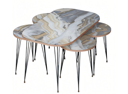 Mehrfarbiger Holz-Couchtisch mit Beistelltischen im modernen Stil