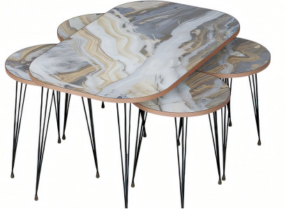 Mehrfarbiger Holz-Couchtisch mit Beistelltischen im modernen Stil