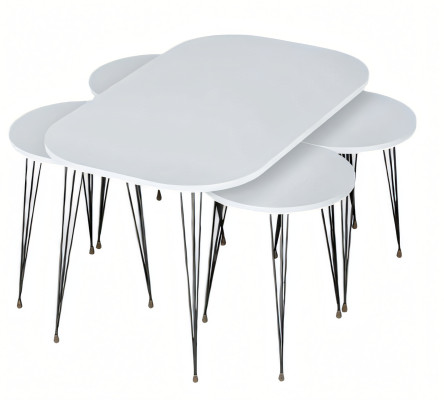 Weißer Holz-Couchtisch mit Beistelltischen im modernen Design