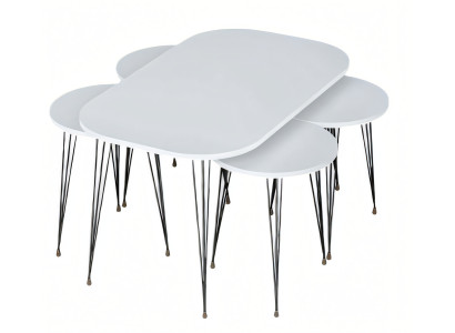 Weißer Holz-Couchtisch mit Beistelltischen im modernen Design