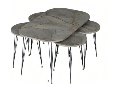 Moderner grauer Holz-Couchtisch mit Beistelltischen Set