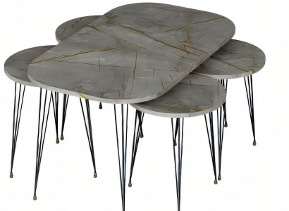 Moderner grauer Holz-Couchtisch mit Beistelltischen Set