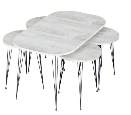 Weißer Holz-Couchtisch mit Beistelltischen im modernen Stil