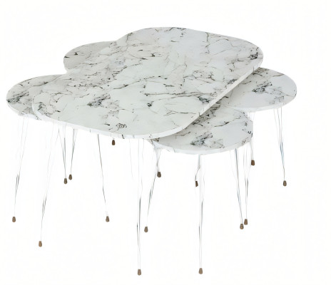 Moderner Weißer Holz-Couchtisch mit Beistelltischen Set