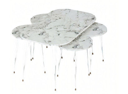 Moderner Weißer Holz-Couchtisch mit Beistelltischen Set