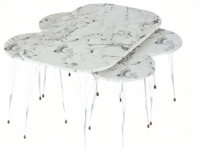 Moderner Weißer Holz-Couchtisch mit Beistelltischen Set