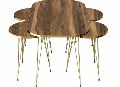 Eleganter brauner Holz-Couchtisch mit Beistelltischen im modernen Stil