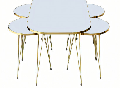 Eleganter weißer Holztisch mit Beistelltischen im modernen Stil