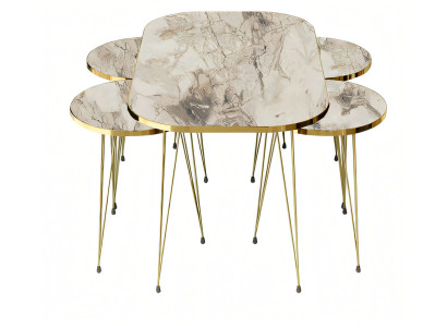 Moderner Holz-Couchtisch mit Mehrfarbigen Beistelltischen