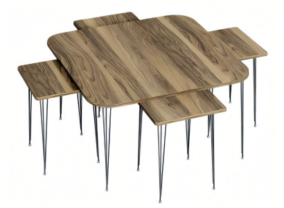 Brauner Holz-Couchtisch mit Beistelltischen im eleganten Stil