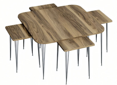 Brauner Holz-Couchtisch mit Beistelltischen im eleganten Stil