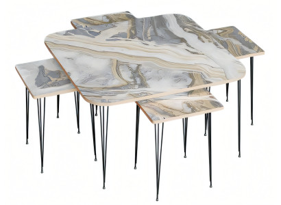 Moderner Mehrfarbiger Holz-Couchtisch mit Beistelltischen