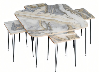 Moderner Mehrfarbiger Holz-Couchtisch mit Beistelltischen