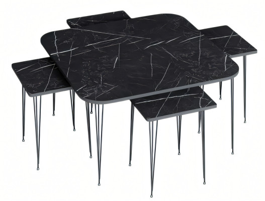 Eleganter schwarzer Holz-Couchtisch mit Beistelltischen im modernen