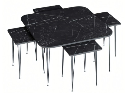 Eleganter schwarzer Holz-Couchtisch mit Beistelltischen im modernen