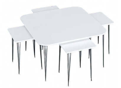 Moderner weißer Holz-Couchtisch mit Beistelltischen Set