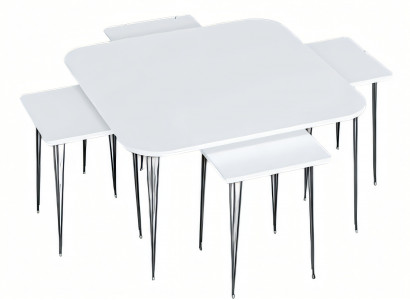 Moderner weißer Holz-Couchtisch mit Beistelltischen Set