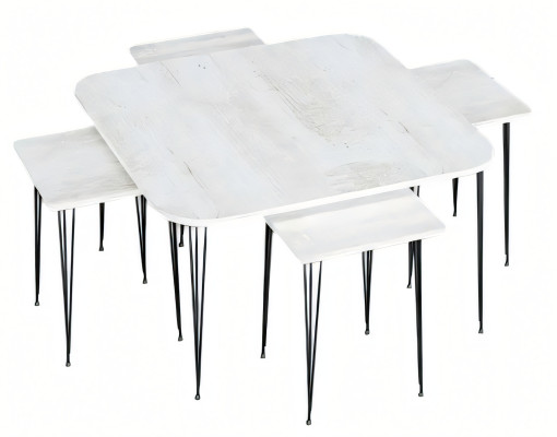 Moderner weißer Holz-Couchtisch mit Beistelltischen im eleganten