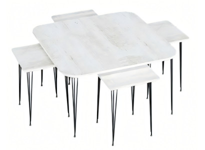 Moderner weißer Holz-Couchtisch mit Beistelltischen im eleganten