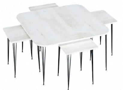 Moderner weißer Holz-Couchtisch mit Beistelltischen im eleganten