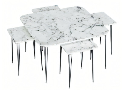 Eleganter weißer Couchtisch mit vier Beistelltischen aus Holz